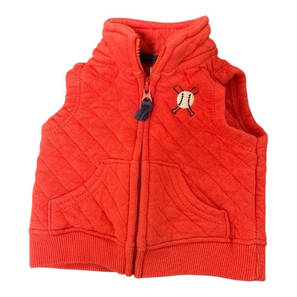 Carter's Red Baseball Quilted Vest with Stand-Up Collar Size NB
